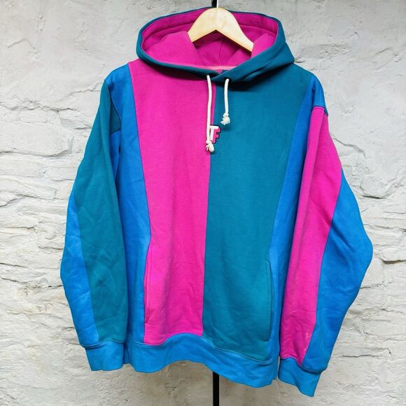 Teddy Fresh Color Block Love Pullover Hoodie Sweatshirt Men’s Large Blue Pink - Picture 1 of 9